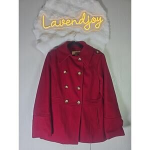 MICHAEL KORS Wool Peacoat Jacket Coat Womens Medium Red Winter Cozy Office Fall